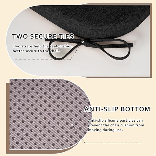 ELFJOY Non-Slip Chair Cushions for Dining Chairs Black 16.7"x16" | 4 Pack, with Ties and Washable Cover, U Shape, Breathable Fabric, for Kitchen Dining Office Folding Chairs，Comfortable - color: Black