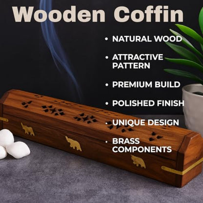 Bless-International Traditional-Handmade-Burner Wooden-Coffin-Incense-Stick-Holder Ash-Catcher-Stand (Wooden Coffin) - color: Wooden Coffin