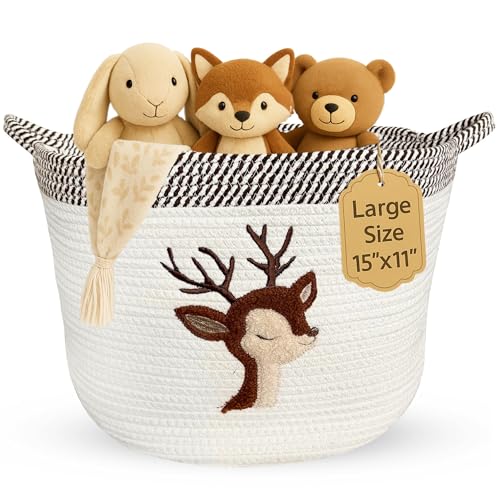 Deer Baby Storage Basket, Woven Cotton Rope Nursery Bin, 15x11 in - color: Deer