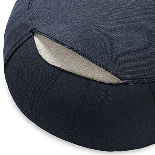 Zafu Meditation Cushion, 15" Round Buckwheat Yoga Pillow with Organic Cotton Cover - color: Midnight Blue