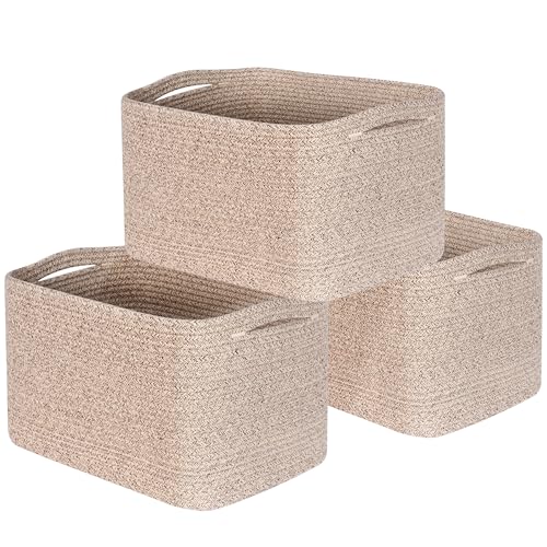 3-Pack Decorative Woven Storage Baskets for Shelves, Cube Bin Box for Organizing Books, Shoes, Dog Toys, Pantry Closet and Living Room Organizer, Oatmeal Brown - color: Oatmeal Brown