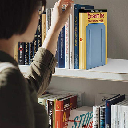 Acrimet Bookends for Shelves, Non-Skid Book Holder, Heavy Duty Book Stopper, Steel Metal Book Ends Storage for Home, Library, 6 7/8" H x 4" W x 4 1/2" D (Blue) (1 Pair / 2 Pieces)