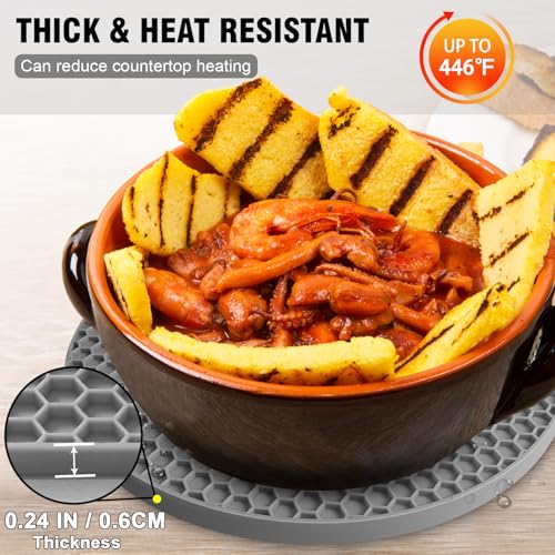 Walfos Silicone Trivet Mats - 4 Heat Resistant Pot Holders, Multipurpose Non-Slip Hot Pads for Kitchen Potholders, Hot Dishers, Jar Opener, Spoon Holder, Food Grade Silicone & BPA Free (Nordic Grey) - style: 7.1+7in, 4 Grey Round + Rectangle