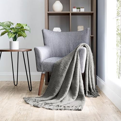 Merit Linens Slub-Yarn Throw Blanket - One Size Gray - color: Basketweave Gray