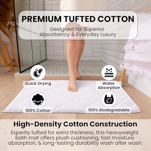 C23 20"x32" 100% Cotton Washable Bath Mat - 210 GSF Non-Slip Rug, White - color: White