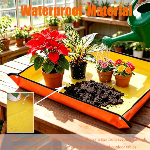 Thickened Waterproof Reusable Planting Mat, 26"X26" Orange Repotting Pad for Mess-Free Soil Changing, Indoor Outdoor Gardening Tray, Succulent Transplanting Tool for Plant Lovers