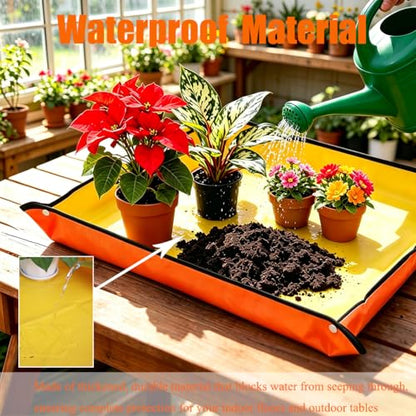 Thickened Waterproof Reusable Planting Mat, 26"X26" Orange Repotting Pad for Mess-Free Soil Changing, Indoor Outdoor Gardening Tray, Succulent Transplanting Tool for Plant Lovers