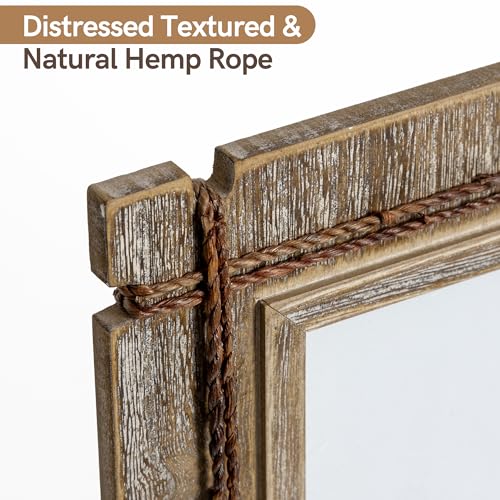 Afuly 5x7 Picture Frames Set of 2 Rustic Wood Farmhouse Unique Photo Frame | Distressed Western with Real Glass & Hemp Rope, Wall and Tabletop, Home Decor Birthday Gifts for Mom Dad Friends - size: 5x7