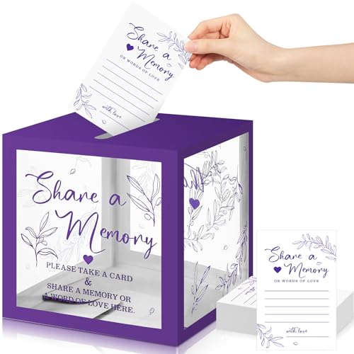 Pajean 50 Pcs Greenery Share a Memory Card, Celebration of Life Cards Box | Memory Box for Funeral Wedding Birthday Graduation Bridal Shower Baby Shower Guest Card Ideas Supplies Decoration - color: Purple