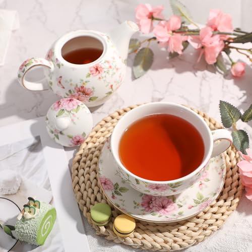 Tea Cup Set Ceramic Including 1 Teapot with lid 1 Tea Cup with 1 Sauser (Cg1)