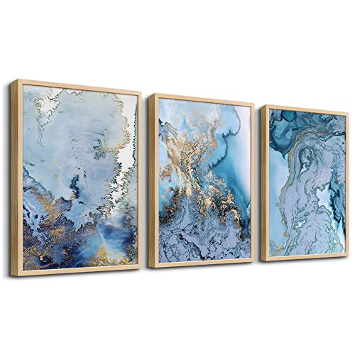 Natural Wood Framed Abstract Paintings Canvas Wall Art For Living Room Bedroom Decoration Office Wall Decor Blue Abstract Watercolor Pictures Home Decoration Posters Artwork 3 Piece Framed Art Prints - color: Inspirational Abstract Watercolor(Natural Wood