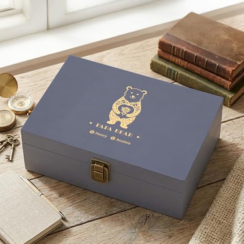 Personalized Wooden Memory Box for Dad – Custom Engraved Papa Bear Keepsake Box with Names, Father’s Day Gift for Gradpa Daddy, Photo Storage & Memory Chest - style: 17. Papa Bear Designs