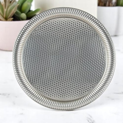 Alisveristime Round Hammered Metal Serving Tray, 11.8 in (Silver) - color: Silver