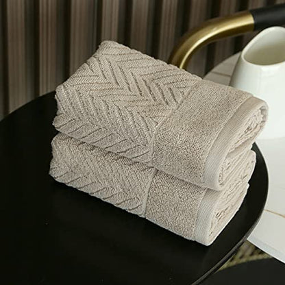 YiLUOMO Khaki Hand Towel 100% Cotton Ultra Soft Absorbent Terry Striped Weave Hand Towel Set for Bathroom 13" X 29", 2 Pack - color: Khaki