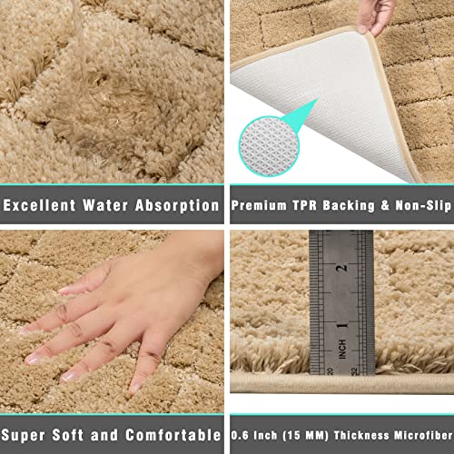 HEBE Bathroom Rug Set 2 Piece, Non Slip Washable Microfiber Bath Mat Set | Super Soft Absorbent Bathroom Mats, Fluffy Bath Rug with U-Shaped Contour Toilet Mat Set for Tub, Shower, Beige