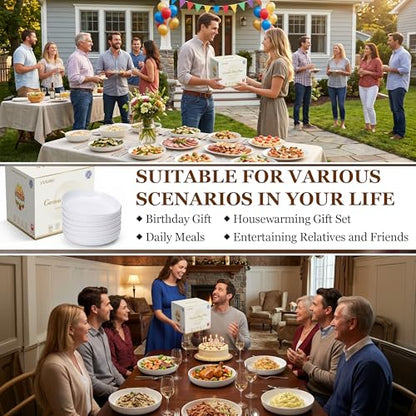 Pasta Bowls Set of 6, 8.8" 37oz Salad Serving Bowls | White Ceramic Soup Bowls Wide and Shallow Plate Bowls Set,Microwave and Dishwasher Safe,Gift Packaging