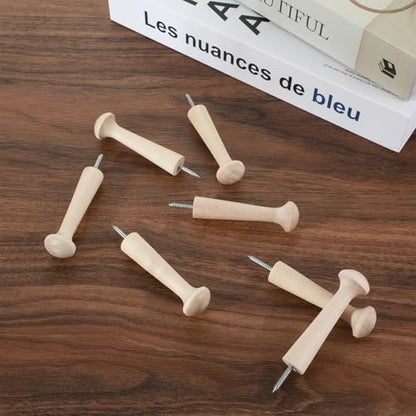12 Pcs Wood Pegs,3.68 Inch Unfinished Wooden Pegs for Hanging,Wood Peg Hooks for Crafts, Hangings Clothes Hats Keys Bags Towel, DIY Paint Color, Screw-on