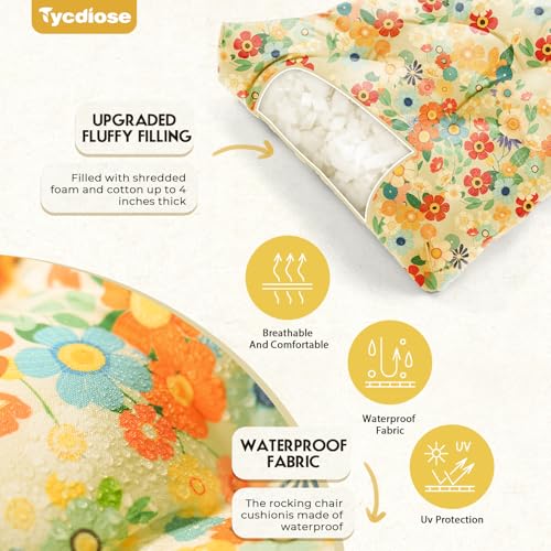 All Weather 3 Pieces Wicker Furniture Chair Cushions, Waterproof Outdoor Wicker Chair Cushion for Patio Furniture Loveseat Settee Bench, 1 Loveseat and 2 U-Shaped Thickened Cushions, Daisy - color: Daisy Cushion