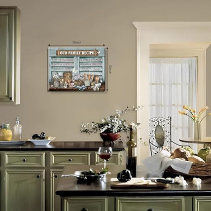 lkjhgf999 Kitchen Canvas Wall Art Retro Rustic Farmhouse Kitchen Pictures Wall Decor Tableware Motivational Farm Kitchen Sign Family Recipe Theme Canvas Prints Artwork for Dining Room Home Decoration - size: 16"L x 24"W