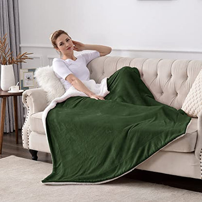 Sherpa Fleece Throw Blanket, Olive Green, 50x60 inches | Double-Sided Super Soft Luxurious Plush Blanket Throw Size - color: Olive Green, size: 50"×60"