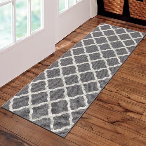 SHACOS Hallway Runner Rugs 2x7 ft Washable Rug Runner Non Slip Rubber Backing Kitchen Hall Carpet Runner Dirt Trapper Floor Mats for Entryway Bedroom Kitchen Laundry Room, Light Gray - color: Light Gray, size: 2' x 7'