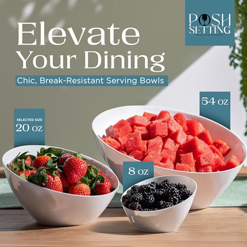 5 Pack White Angled Plastic Serving Bowl Disposable for Party Table 20oz | Angled Bowl Design. Chip, Candy, Salad & Fruit Use. Disposable Party Tableware. Buffet & Wedding Serving. White Plastic. - color: White, size: Medium 20 OZ