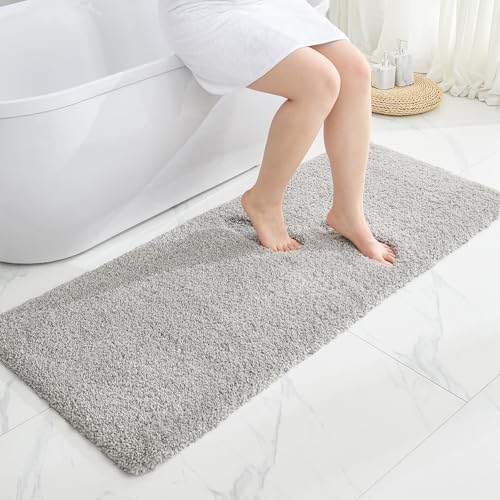 Disolla Grey Bathroom Rug 24x48 - Non-Slip Plush Thick Bath Mat, Highly Absorbent & Ultra Soft Fluffy Floor Mat, Machine Washable for Shower and Tub - color: Grey, size: 2' x 4' (24''x48'' Bathroom Rug)