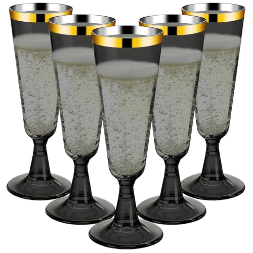 GuanQiao 40 Pack Plastic Champagne Flutes Black, Disposable Plastic Champagne Glasses with Gold Rim, Wine Glasses Cups for Wedding Celebration Birthday Party Wine Tasting New Years Eve Party Supplies - color: Gold Rim Black, size: 40-pack