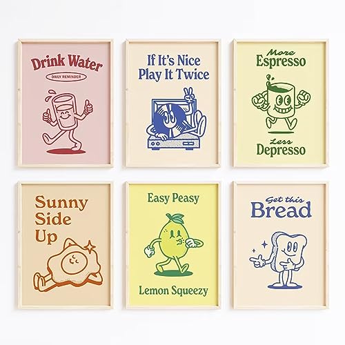 Retro Trendy Wall Art Decor Kitchen Aesthetic Canvas Wall Art Vintage Cute Pictures Funny Green Posters Retro Pink Prints Vintage Gallery Painting Funky Artwork for Room 8x10 Inch Unframed Set of 6 - color: Kitchen Food Art, size: 10"L x 8"W, style: Unfra