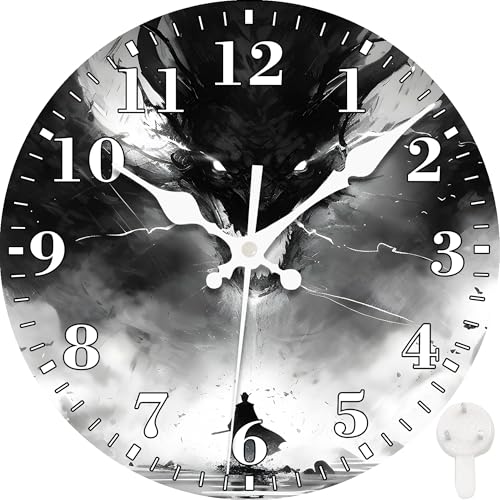 Wall Clock, Horror Anime Manga and Samurai Silent Non Ticking Battery Operated Round Decorative Indoor Outdoor Clocks for Living Room Kitchen Bedroom Bathroom Patio 12" - color: Horror Anime Manga and Samurai
