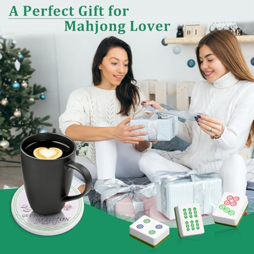 Ceramic Coasters with Holder, Mahjong Table Coasters for Drinks Set of 4 | 4x4 Inch for Most Mugs, Absorbent Round Cup Mats, Mahjong Gift and Accessories, Table Game Housewarming Party Supplies - size: 4x4 in (Style 1)