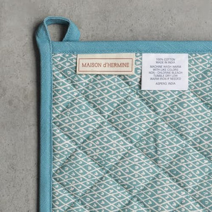 Maison d' Hermine 100% Cotton Oven Mitt & Pot Holder Set (7.5"x13" & 8"x8") | Heat Resistant BBQ Cooking Gloves with Loop Baking Grilling Kitchen Hotel Home Farmhouse Spring Summer - Marquise - color: 001 - Marquise, size: 7.5" x 13" & 8" x 8" (Oven Mitt
