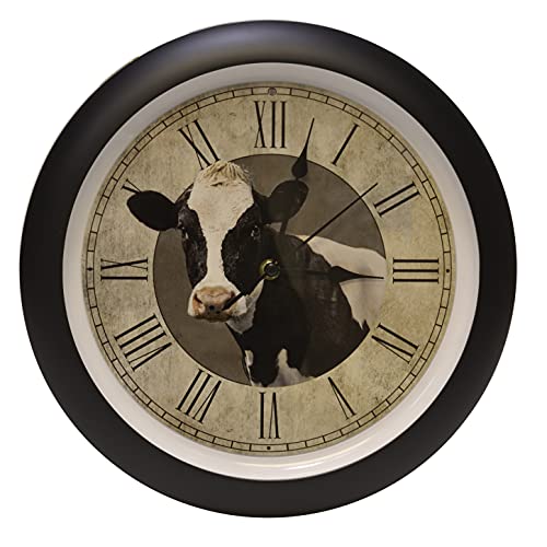 Mark Feldstein & Associates Cow Farmhouse Collection Vintage Natural Brown 13 inch Sound Wall Clock