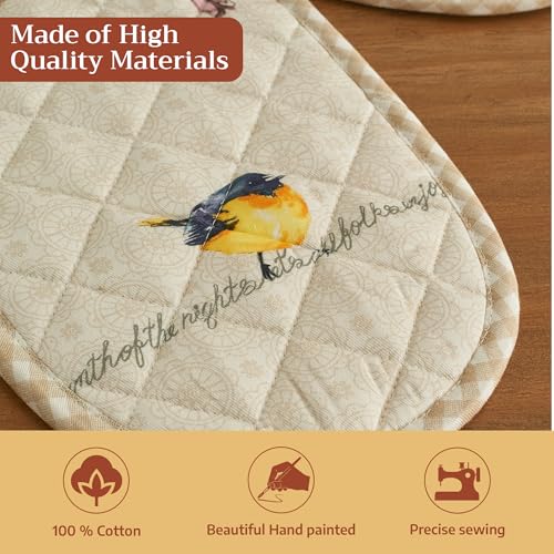 Maison d' Hermine Double Oven Mitts 100% Cotton Double Oven Glove (7"x35") | Heat Resistant BBQ Cooking Gloves with Loop Baking Grilling Kitchen Hotel Home Farmhouse Spring Summer - Birdies on Wire - color: 003 - Birdies on Wire, size: 7" x 35" (Double Ov