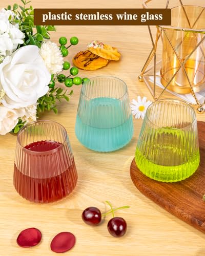 Goodluck 80 Pack 12oz Stemless Plastic Wine Glasses – Clear Ribbed Cups | Elegant Reusable Disposable Drinkware for Weddings, Parties, Bars, Indoor and Outdoor Events - color: Clear