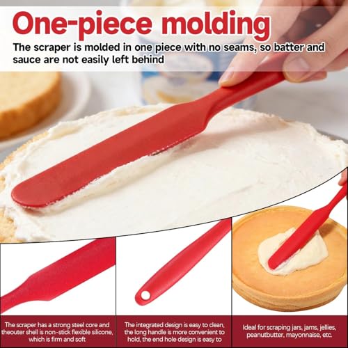 Silicone Jar Spatulas, Cake Cream Spatulas Set, Non-Stick Heat Resistant Mixing Butter Spatulas Baking Scrapers for Jars Blenders Cooking Stirring - color: Red, size: 24X2.5X0.5CM