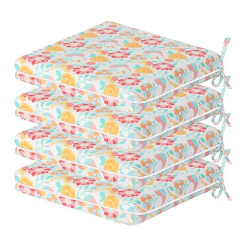 COZYVIDA Outdoor Chair Cushions Set of 4, 20"x20" Square Seat Pads with Tie Straps and YKK Zippers, 35D High-Density Foam, Water-Resistant Fabric,UV-Resistant 1000+ Hrs - color: Print 027
