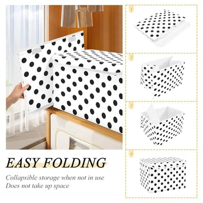 ALAZA Polka Dots Black White Storage Bins Organizer Box Baskets Lidded Clothes for Shelves Closet Collapsible Stackable Storage Cubes Handles
