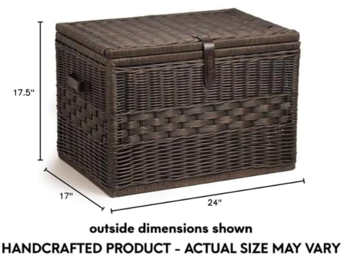 The Basket Lady Deep Wicker Storage Trunk, L, Walnut Brown | Outside: 24" L x 17" W x 17.5" H | Inside: 22”L x 15”W x 15”H - Handcrafted by artisans from natural rattan - color: Antique Walnut Brown, size: L