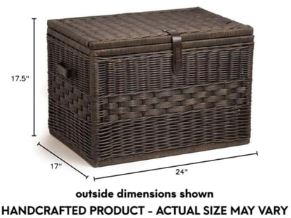 The Basket Lady Deep Wicker Storage Trunk, L, Walnut Brown | Outside: 24" L x 17" W x 17.5" H | Inside: 22”L x 15”W x 15”H - Handcrafted by artisans from natural rattan - color: Antique Walnut Brown, size: L