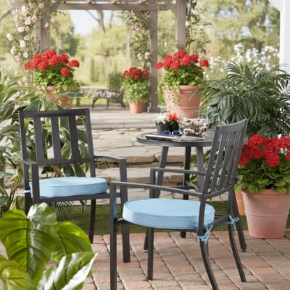 Set of 2 Outdoor 18 inch Round Patio Dining Chair Pads – Comfortable Fiber-Filled Seat Cushions with Ties, Reversible Polyester Fabric, Denim - color: Denim