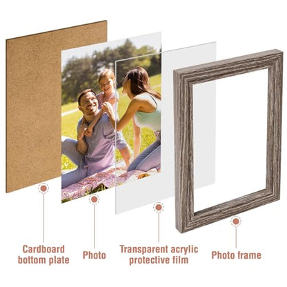 POILKMNI 4x6 In Four Picture Frame 4 Hinged Photo Frame with 4 Openings | Natural Wood Foldable Photo Frame High Definition Acrylic for Mothers Day Father's Day Christmas Gift, Family Picture, Gray - color: Gray, size: 4x6