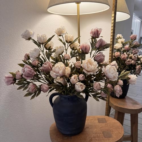 Thiccywoov Faux Silk Peony Artificial Flowers Stem for Vase,8 Pcs,Mix Color | Multicolor Fake Peonies Branches with Stems, for Fall Autumn Home DIY Bouquet Centerpieces Wedding Arrangements Shower Decor - color: Mix Color