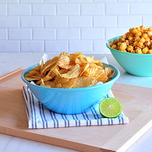 Youngever 10 inch 100 Ounce Plastic Mixing and Serving Bowls, Popcorn Bowls, Salad Bowls, Chip and Dip Serving Bowls, Set of 9 (Coastal) - color: Coastal