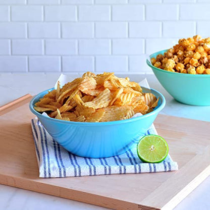 Youngever 10 inch 100 Ounce Plastic Mixing and Serving Bowls, Popcorn Bowls, Salad Bowls, Chip and Dip Serving Bowls, Set of 9 (Coastal) - color: Coastal
