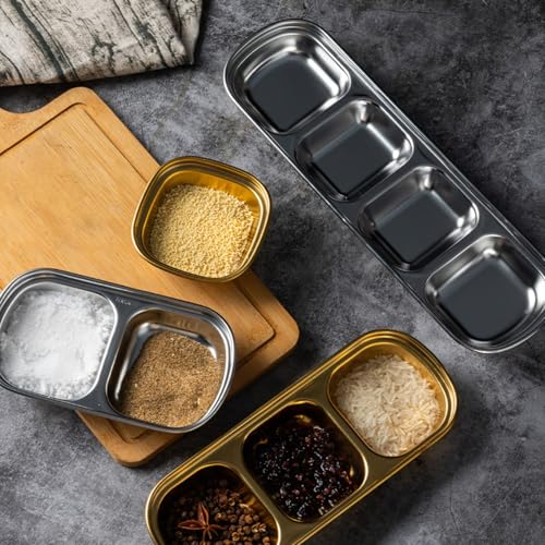4-Grid Stainless Steel Divided Snack-Bowls For Home And Outdoor Use, Multi-Grid Serving Dishes For Small Ingredients - color: silver-4 grid