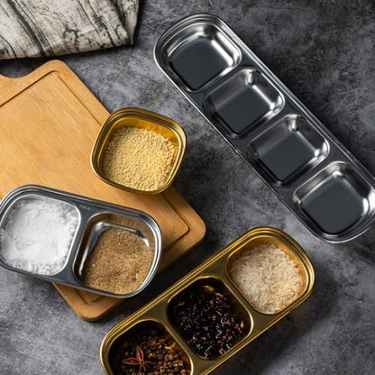 4-Grid Stainless Steel Divided Snack-Bowls For Home And Outdoor Use, Multi-Grid Serving Dishes For Small Ingredients - color: silver-4 grid