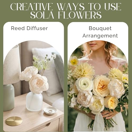 6pcs White 3" Peony Brides Dream Sola Wood Flower Diffuser with Reed Sticks for Home Fragrance Essential Oil DIY Decor