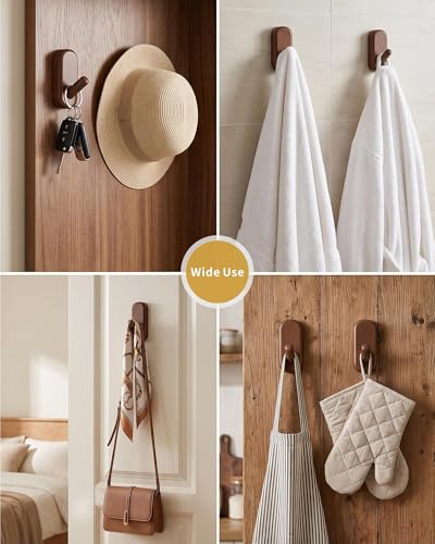 Wooden Wall Hooks for Hanging - 4 Pack Heavy Duty Coat Hooks Wall Mount- Solid Walnut Wood Hat, Bag, Backpack & Towel Hooks - Modern Key Holder for Bathroom & Entryway (Dark Walnut) - color: Dark Walnut