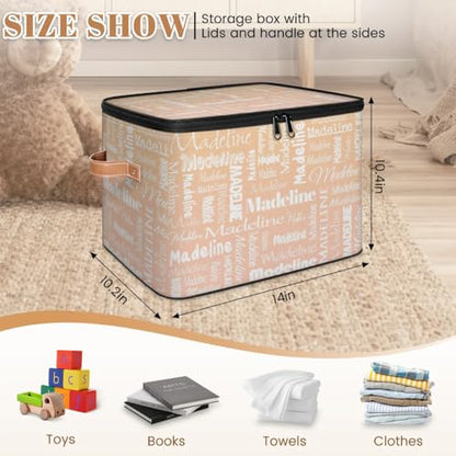 Storage Basket Custom Name, Personalized Keepsake Box, Apricot | Foldable Fabric Gradient Large Memory Bin with Handle Lid Lightweight Waterproof Dustproof, 14"L x 10.2"W x 10.4"H - color: Option 19